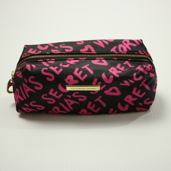 Victoria's Secret Handbags - Victoria's Secret Logo Black and Pink Nylon Makeup Cosmetic Pouch Bag